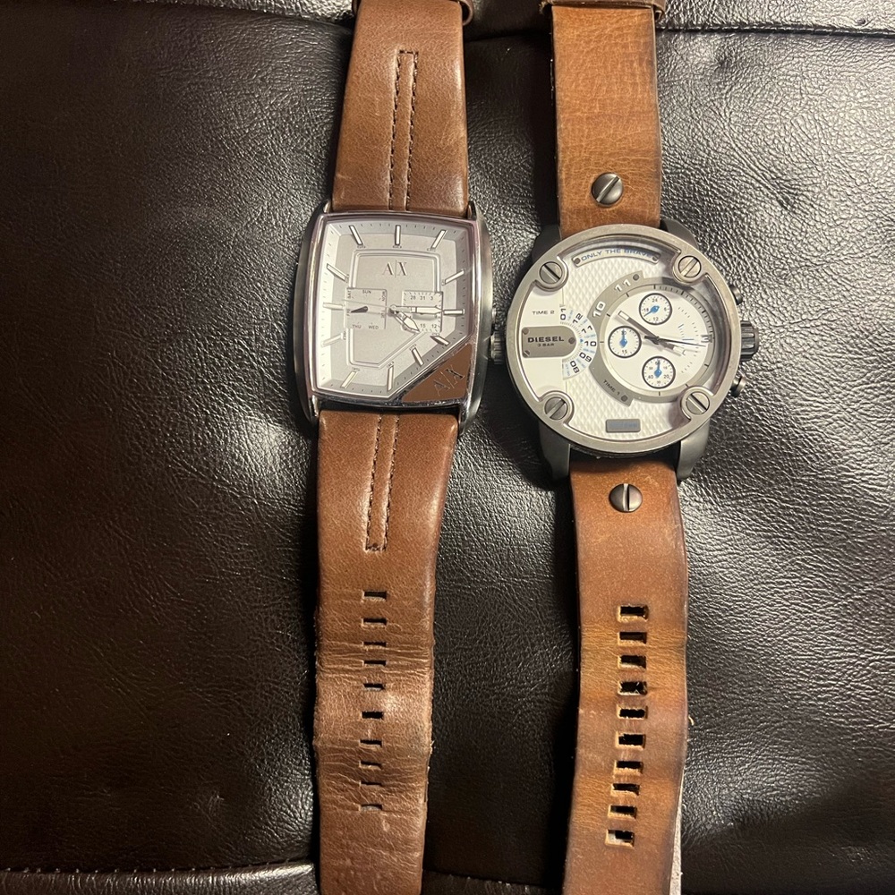 Armani Exchange and Diesel Brown Leather Strap Men's Watches $70
